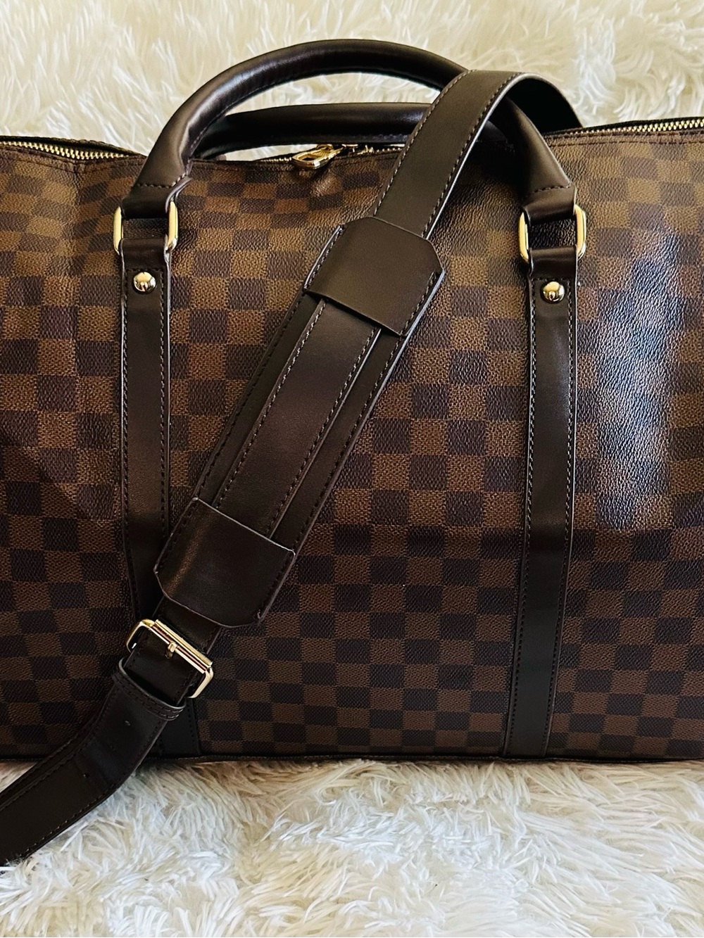 Brown Checker Travel Duffel Bag Weekender with Shoulder Strap - WALMART